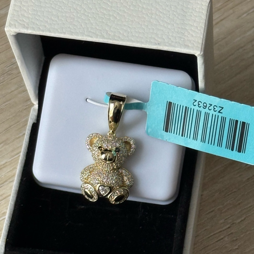 Moissanite Gold Teddy Bear Pendant on Sterling Silver 925.